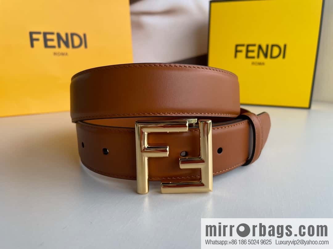 FENDI Fendi men's FF logo exquisite craftsmanship metal buckle, first layer cowhide belt