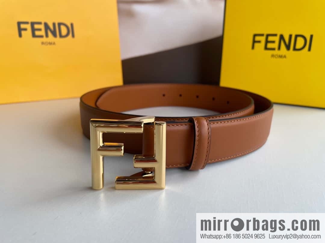 FENDI Fendi men's FF logo exquisite craftsmanship metal buckle, first layer cowhide belt