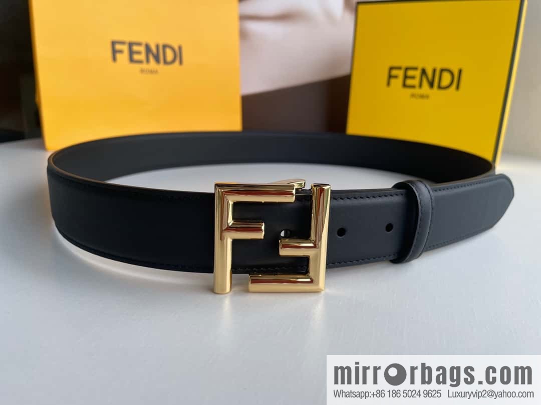 FENDI Fendi men's FF logo exquisite craftsmanship metal buckle, first layer cowhide belt
