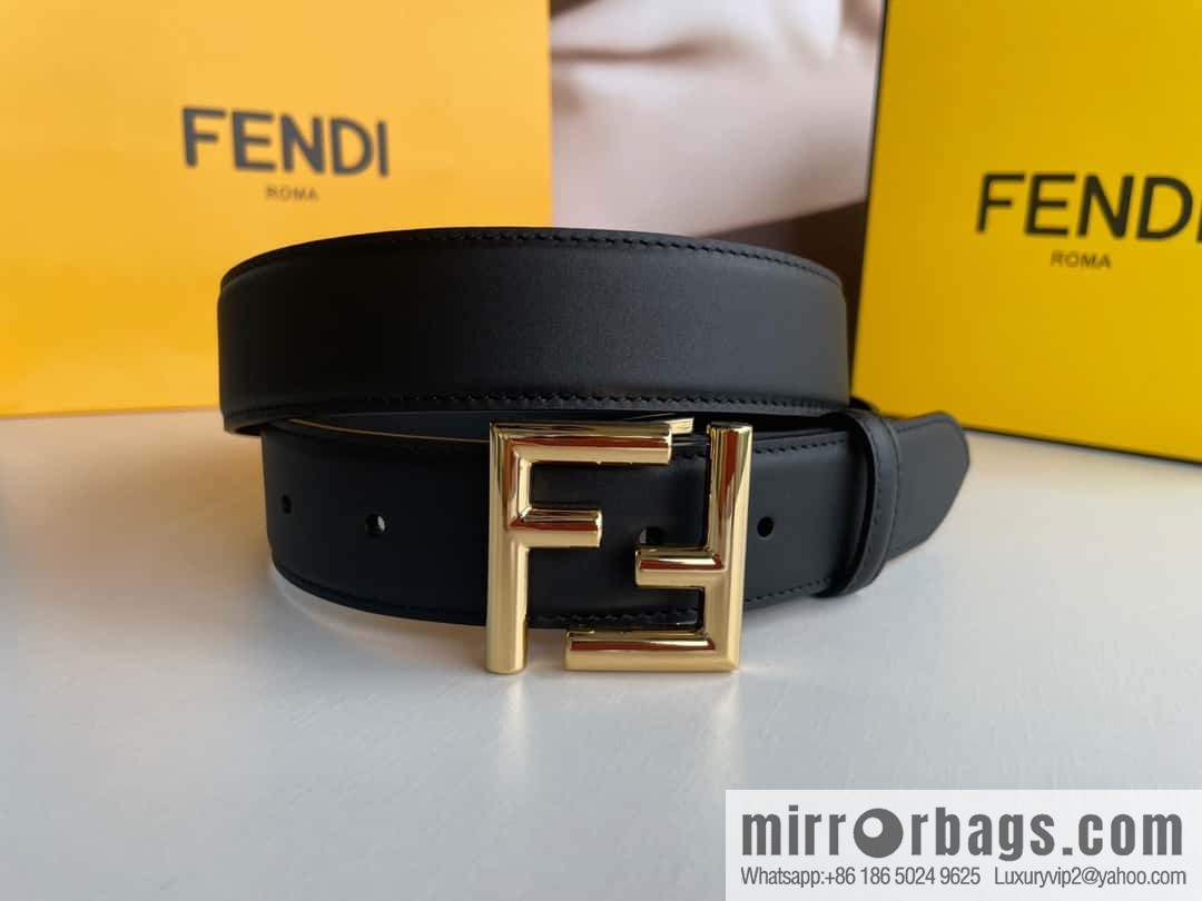 FENDI Fendi men's FF logo exquisite craftsmanship metal buckle, first layer cowhide belt