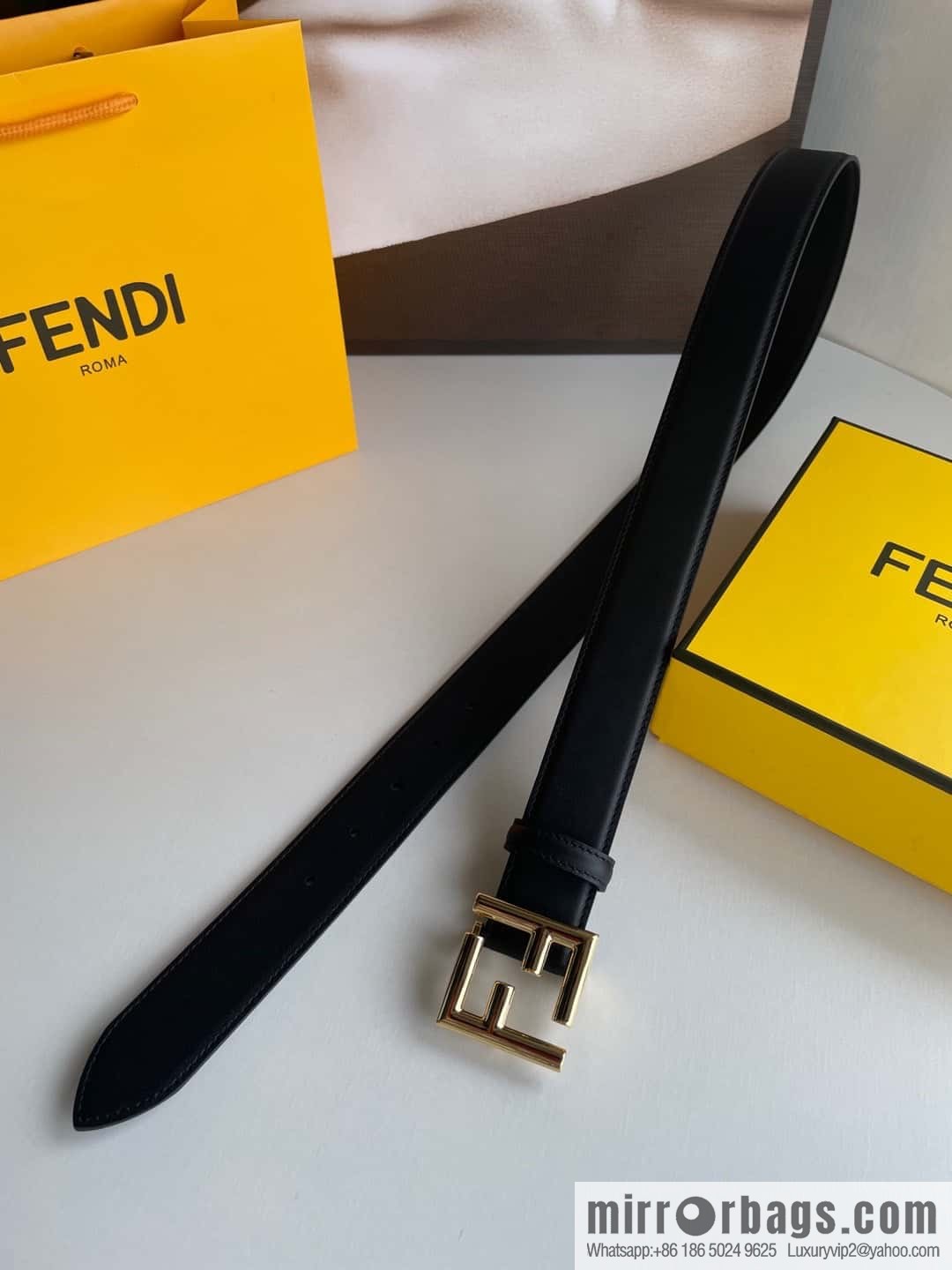 FENDI Fendi men's FF logo exquisite craftsmanship metal buckle, first layer cowhide belt