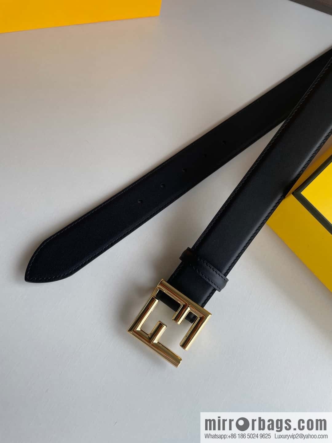 FENDI Fendi men's FF logo exquisite craftsmanship metal buckle, first layer cowhide belt