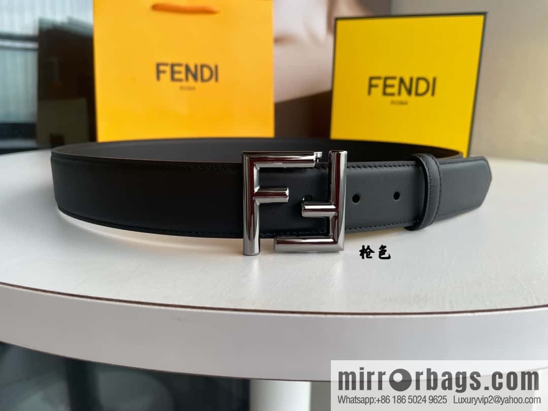 FENDI Fendi men's FF logo exquisite craftsmanship metal buckle, first layer cowhide belt