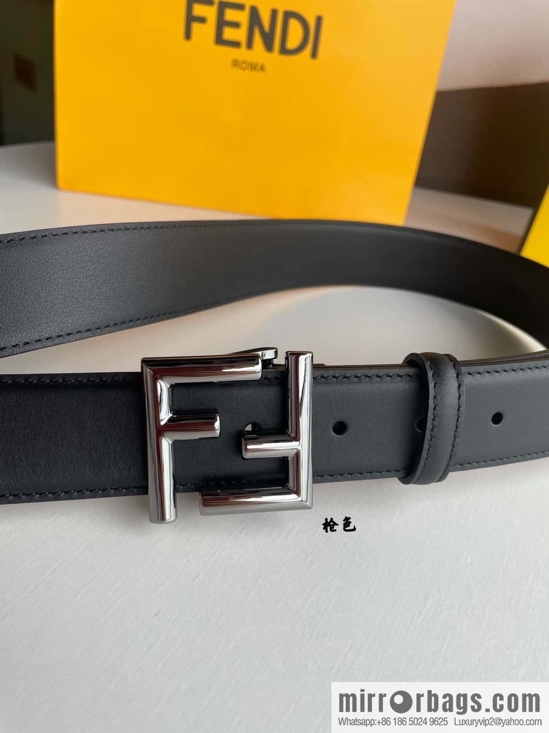 FENDI Fendi men's FF logo exquisite craftsmanship metal buckle, first layer cowhide belt