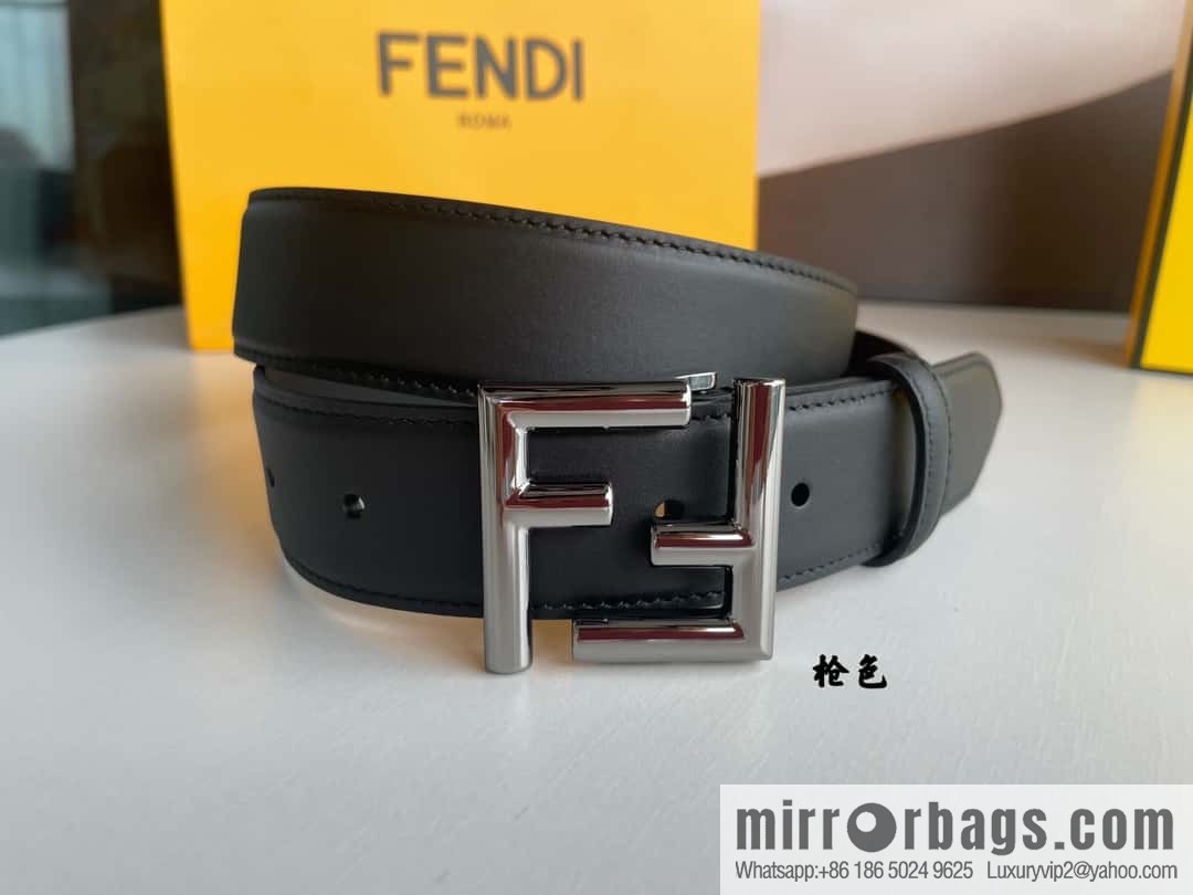 FENDI Fendi men's FF logo exquisite craftsmanship metal buckle, first layer cowhide belt