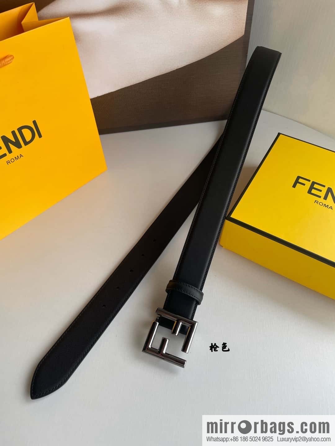 FENDI Fendi men's FF logo exquisite craftsmanship metal buckle, first layer cowhide belt