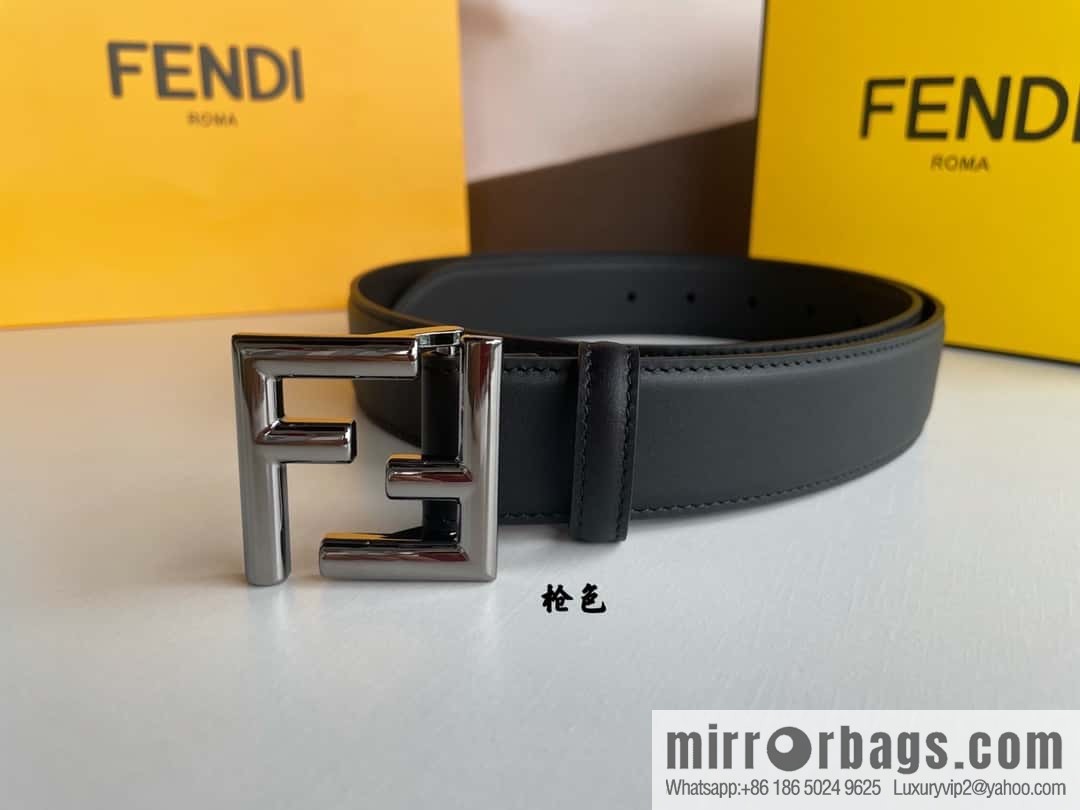FENDI Fendi men's FF logo exquisite craftsmanship metal buckle, first layer cowhide belt