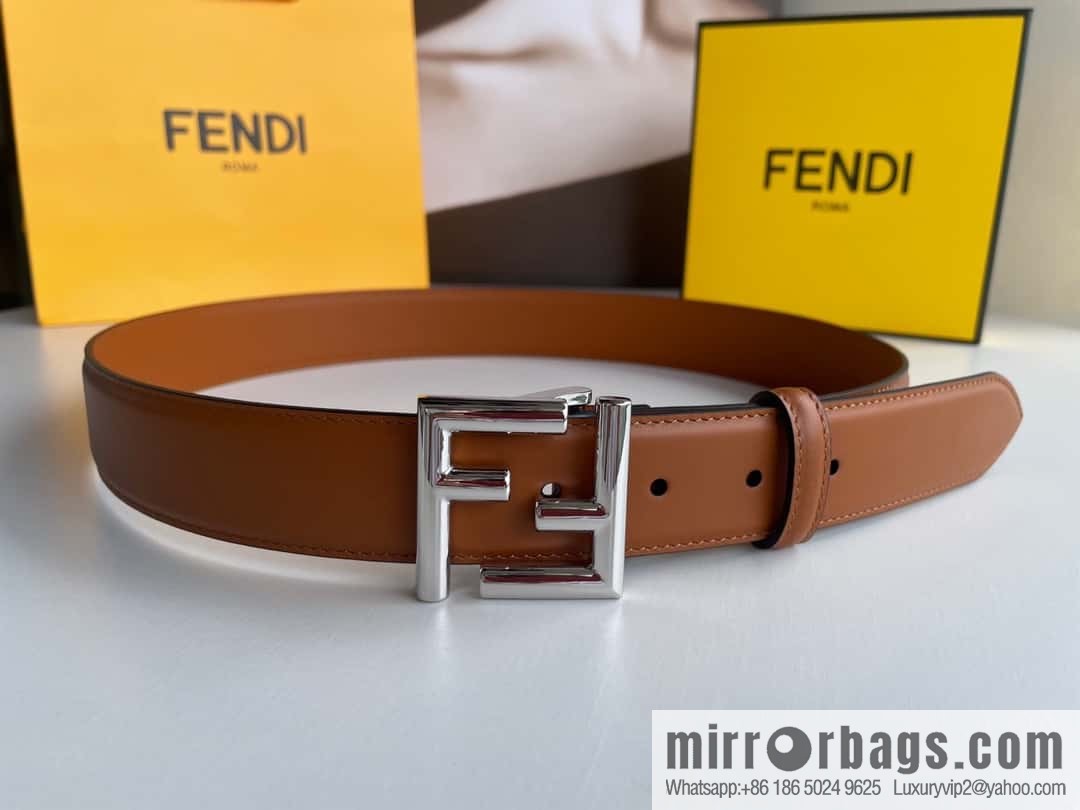 FENDI Fendi men's FF logo exquisite craftsmanship metal buckle, first layer cowhide belt