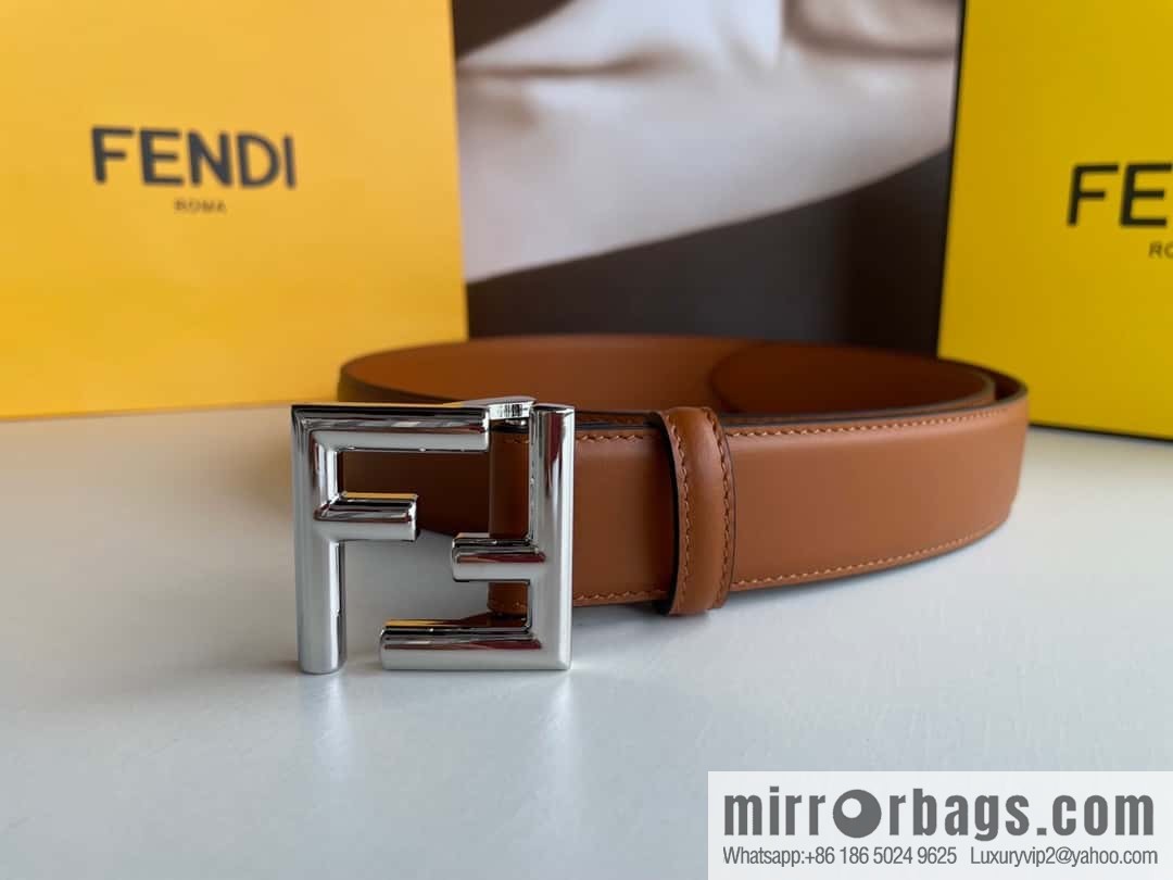 FENDI Fendi men's FF logo exquisite craftsmanship metal buckle, first layer cowhide belt