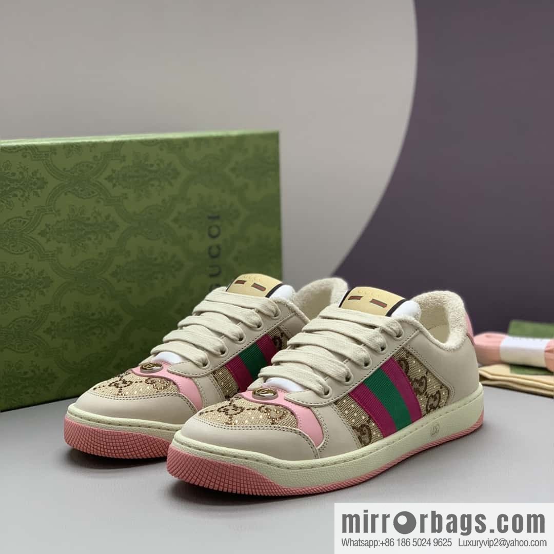 GUCCI pink and green webbing, women's dirty shoes
