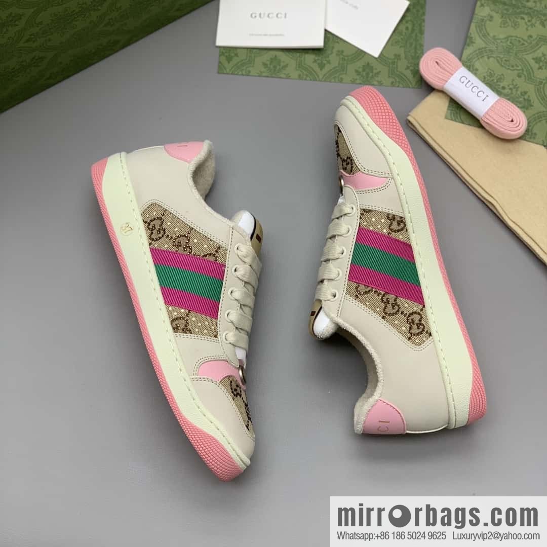 GUCCI pink and green webbing, women's dirty shoes