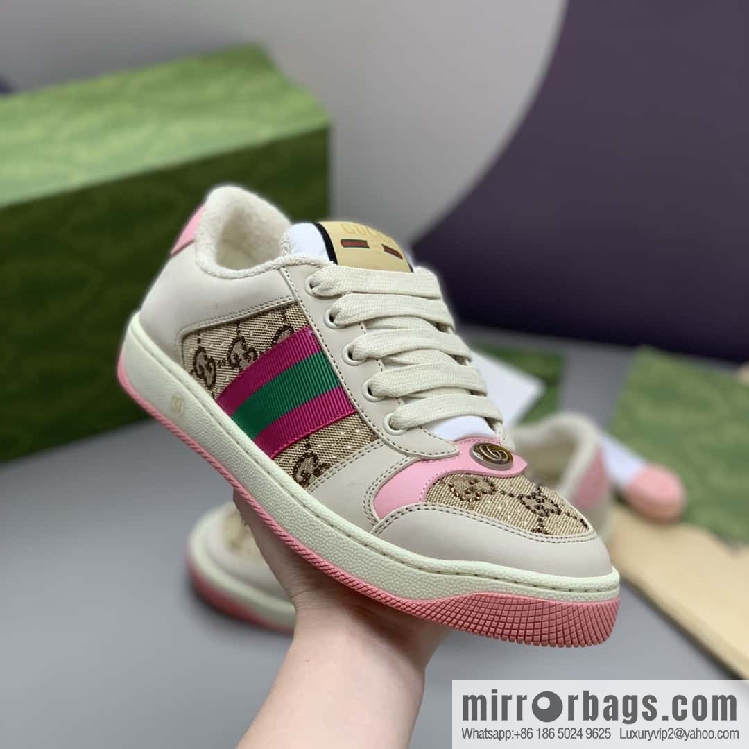 GUCCI pink and green webbing, women's dirty shoes