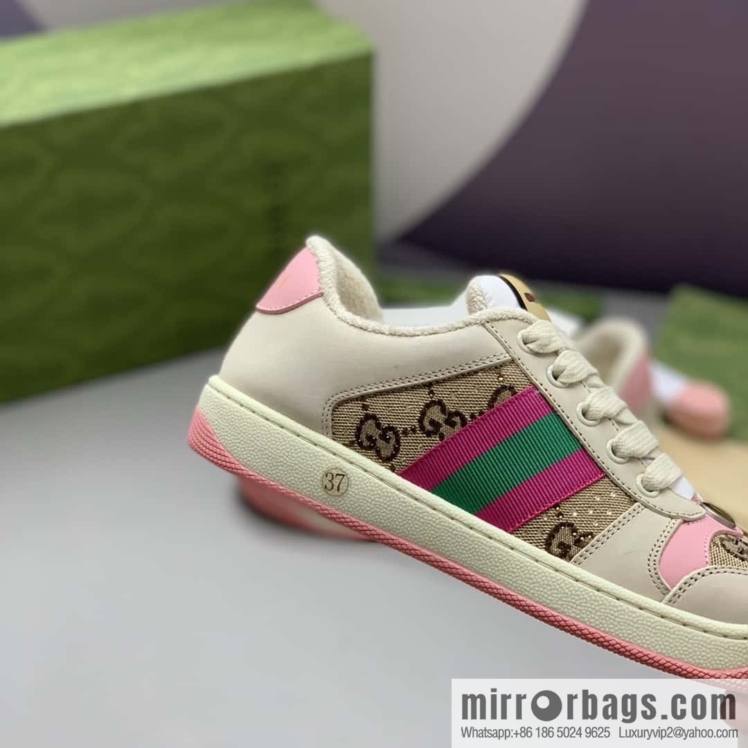 GUCCI pink and green webbing, women's dirty shoes