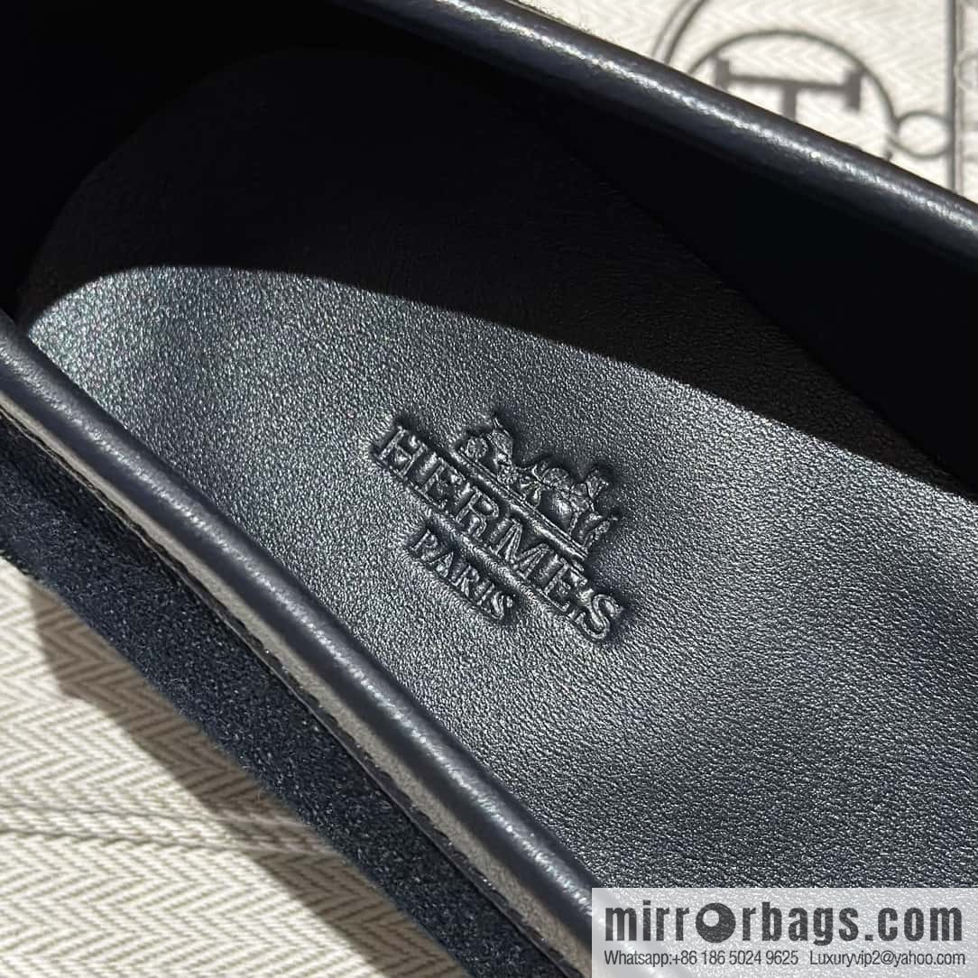 Hermès H's classic loafers, fringed denim with dark blue silver buckle