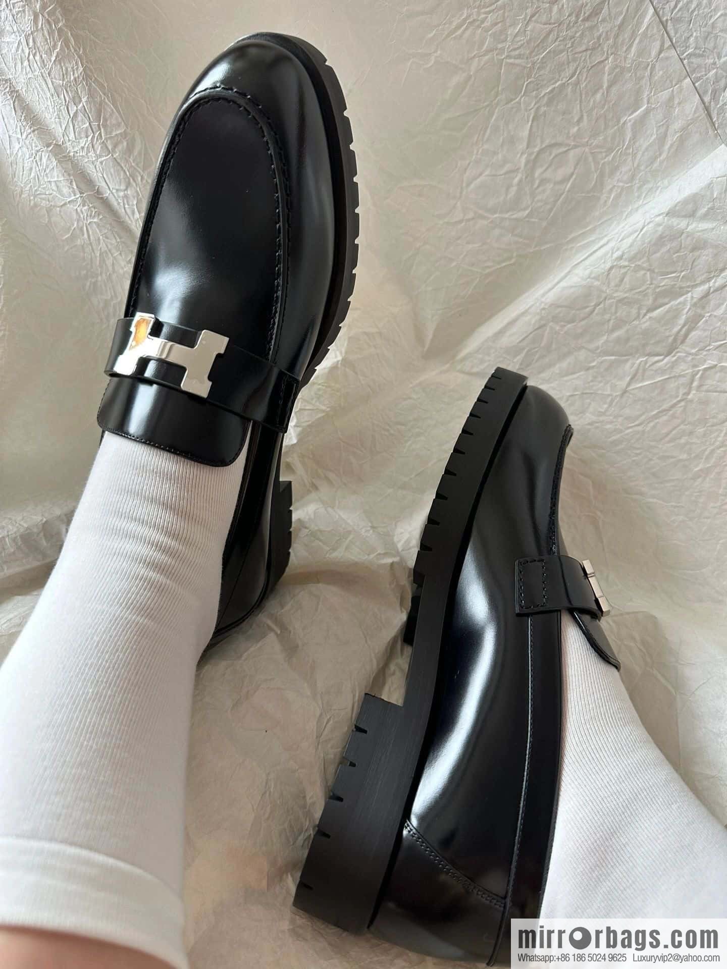 Hermès glossy platform loafers