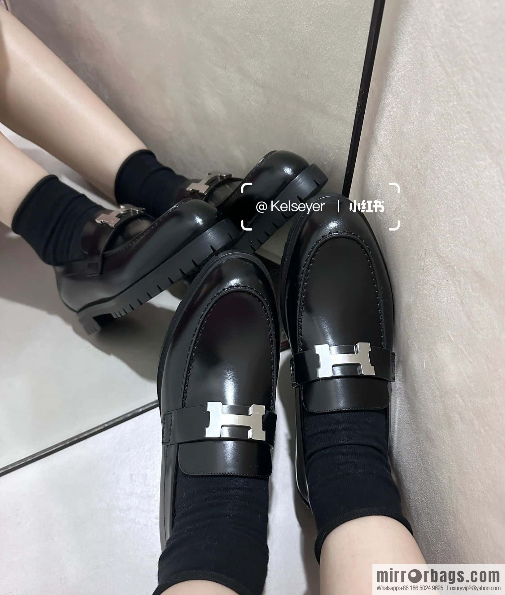 Hermès glossy platform loafers