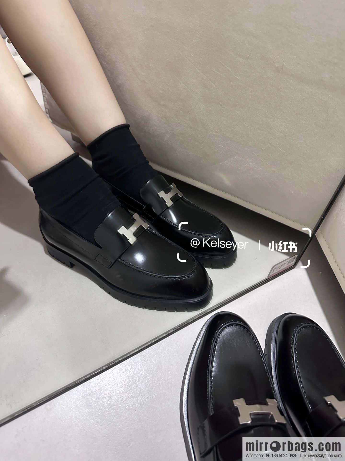 Hermès glossy platform loafers