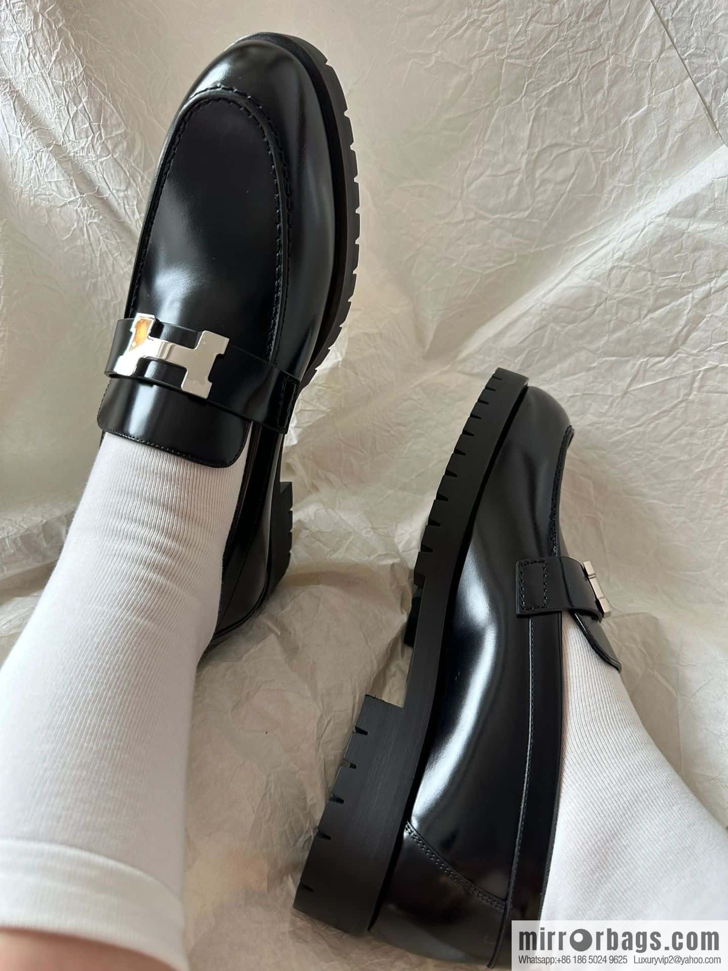 Hermès glossy platform loafers