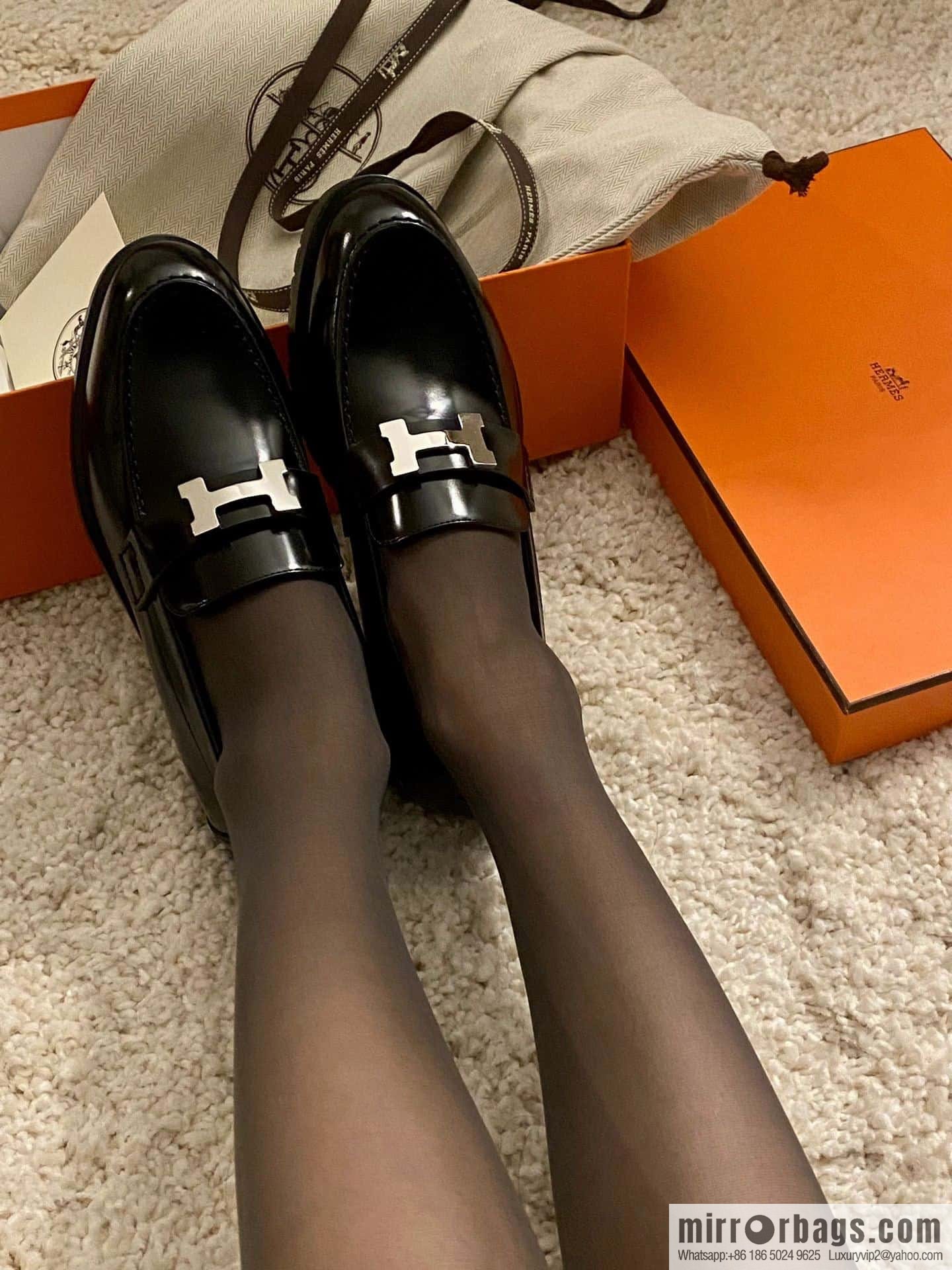 Hermès glossy platform loafers