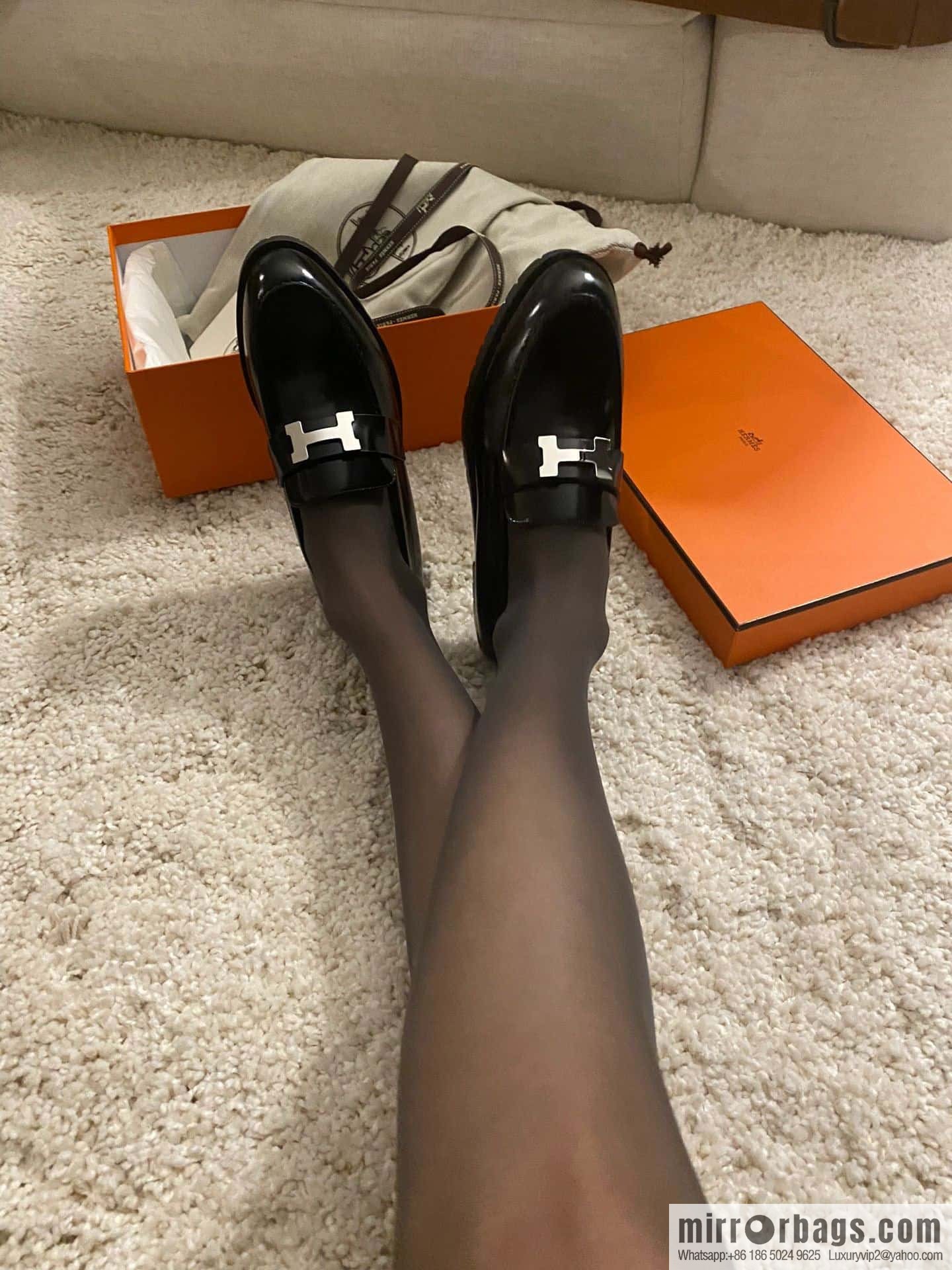 Hermès glossy platform loafers