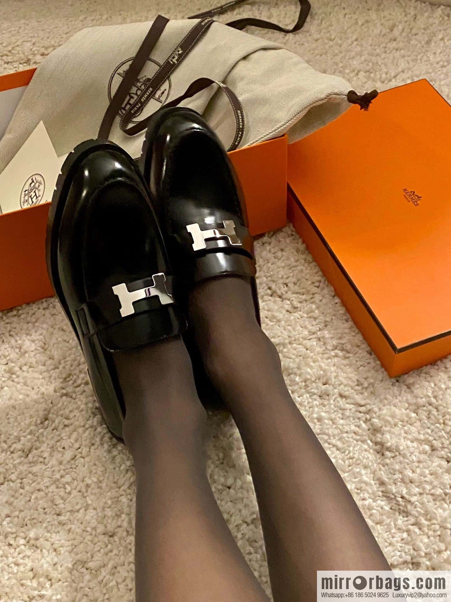 Hermès glossy platform loafers