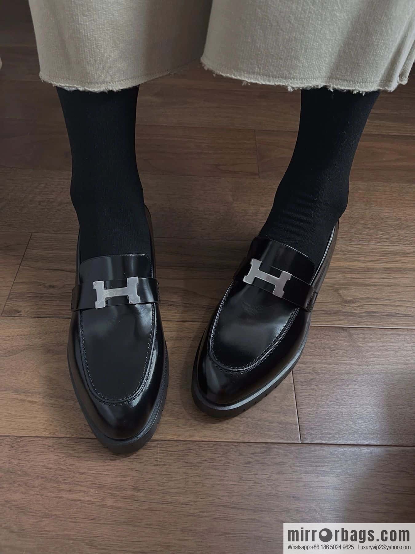 Hermès glossy platform loafers