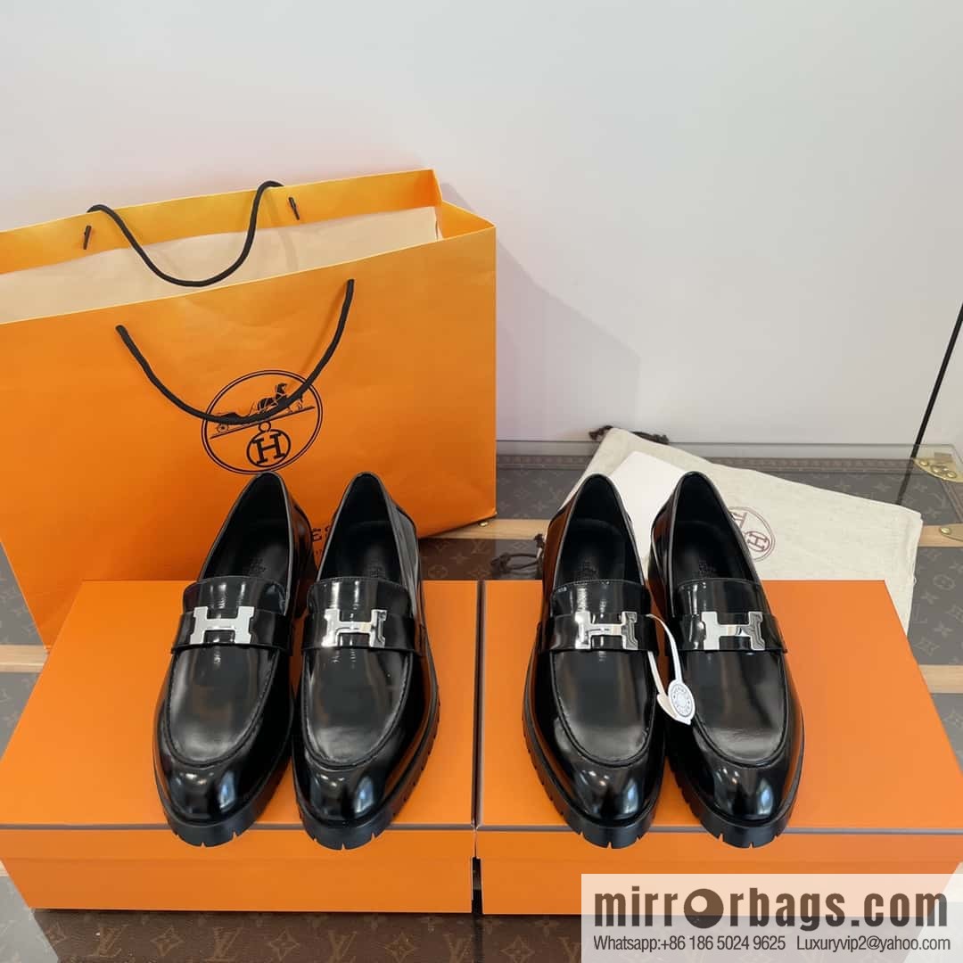 Hermès glossy platform loafers