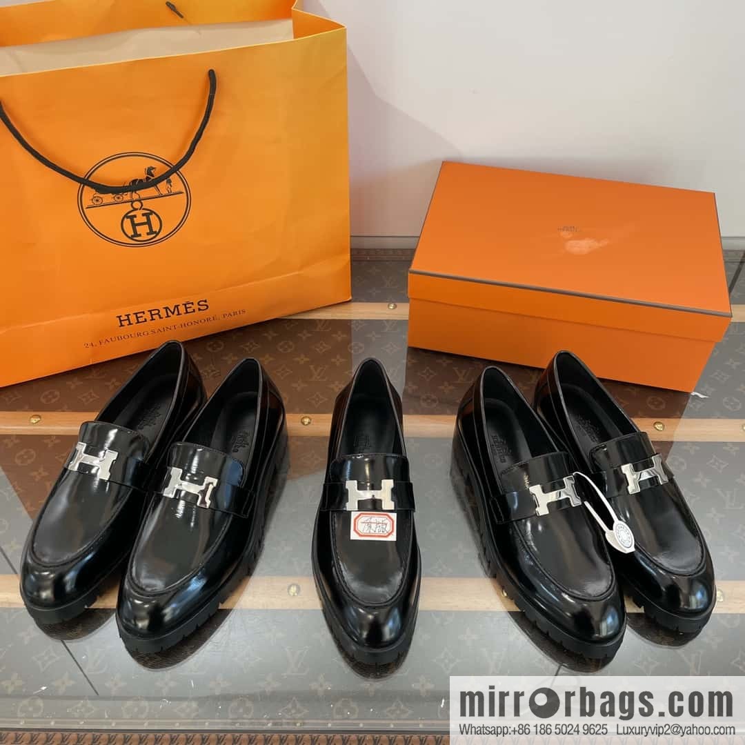 Hermès glossy platform loafers