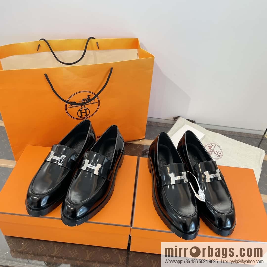Hermès glossy platform loafers