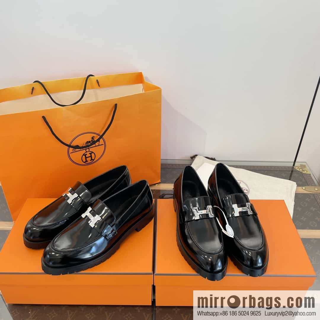 Hermès glossy platform loafers