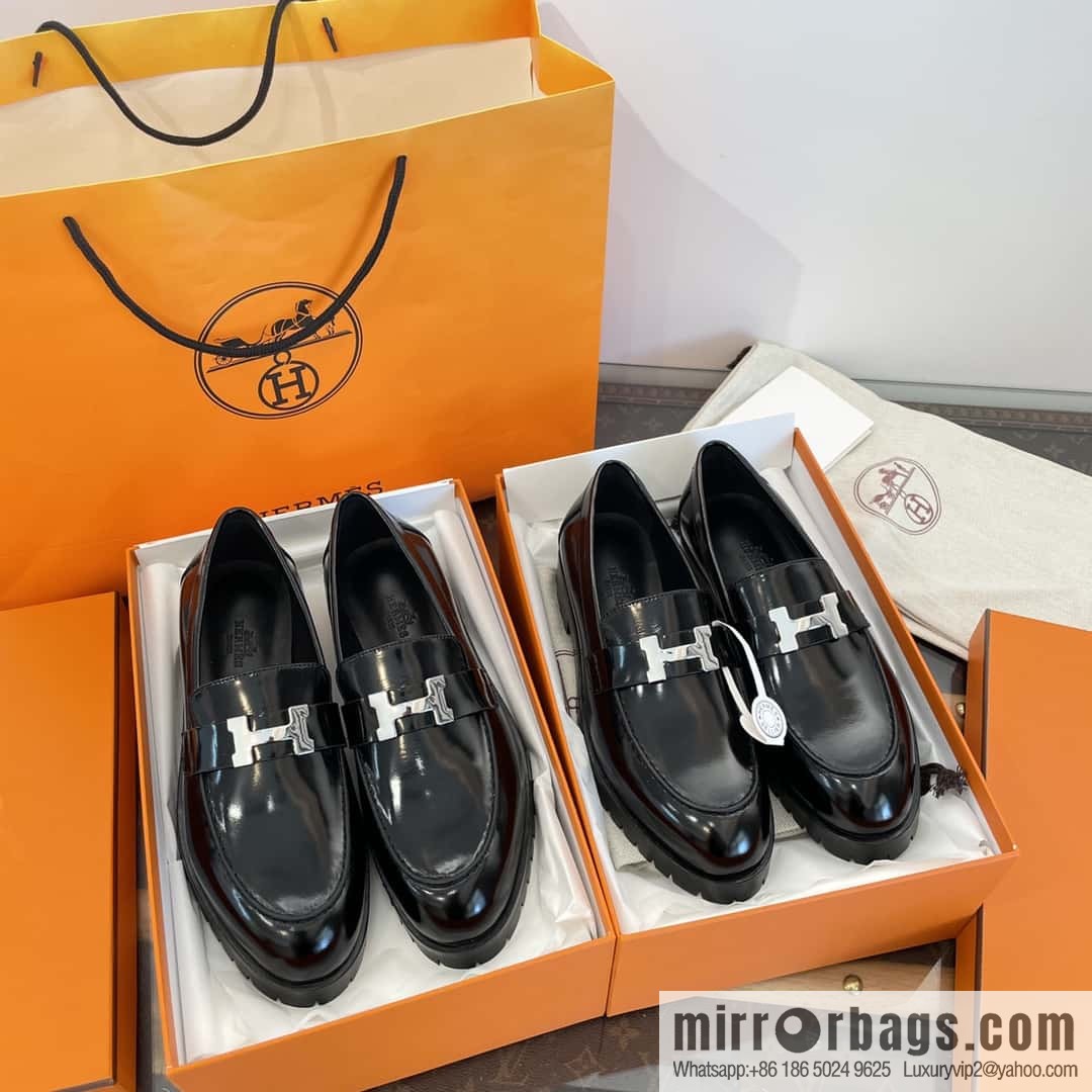 Hermès glossy platform loafers