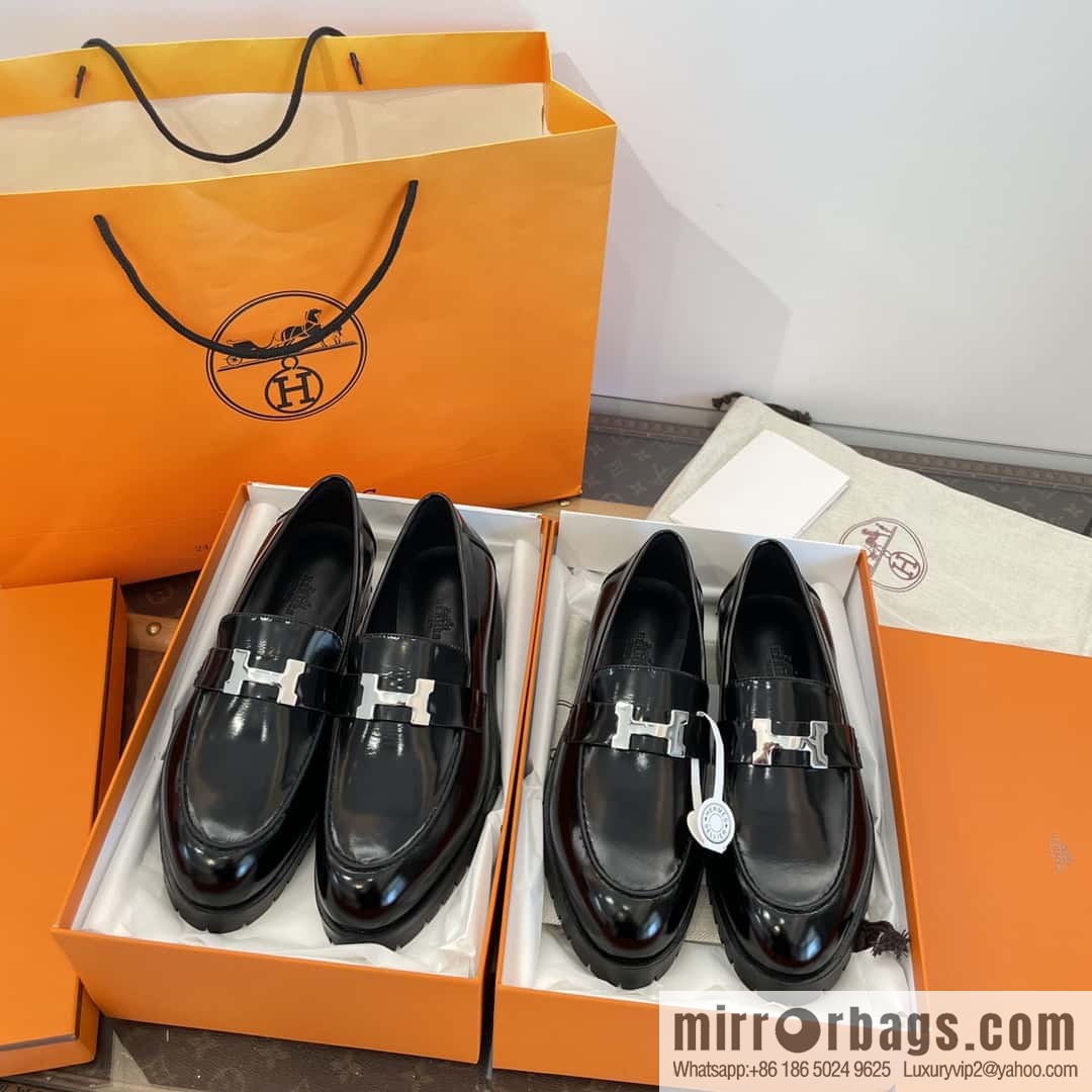 Hermès glossy platform loafers