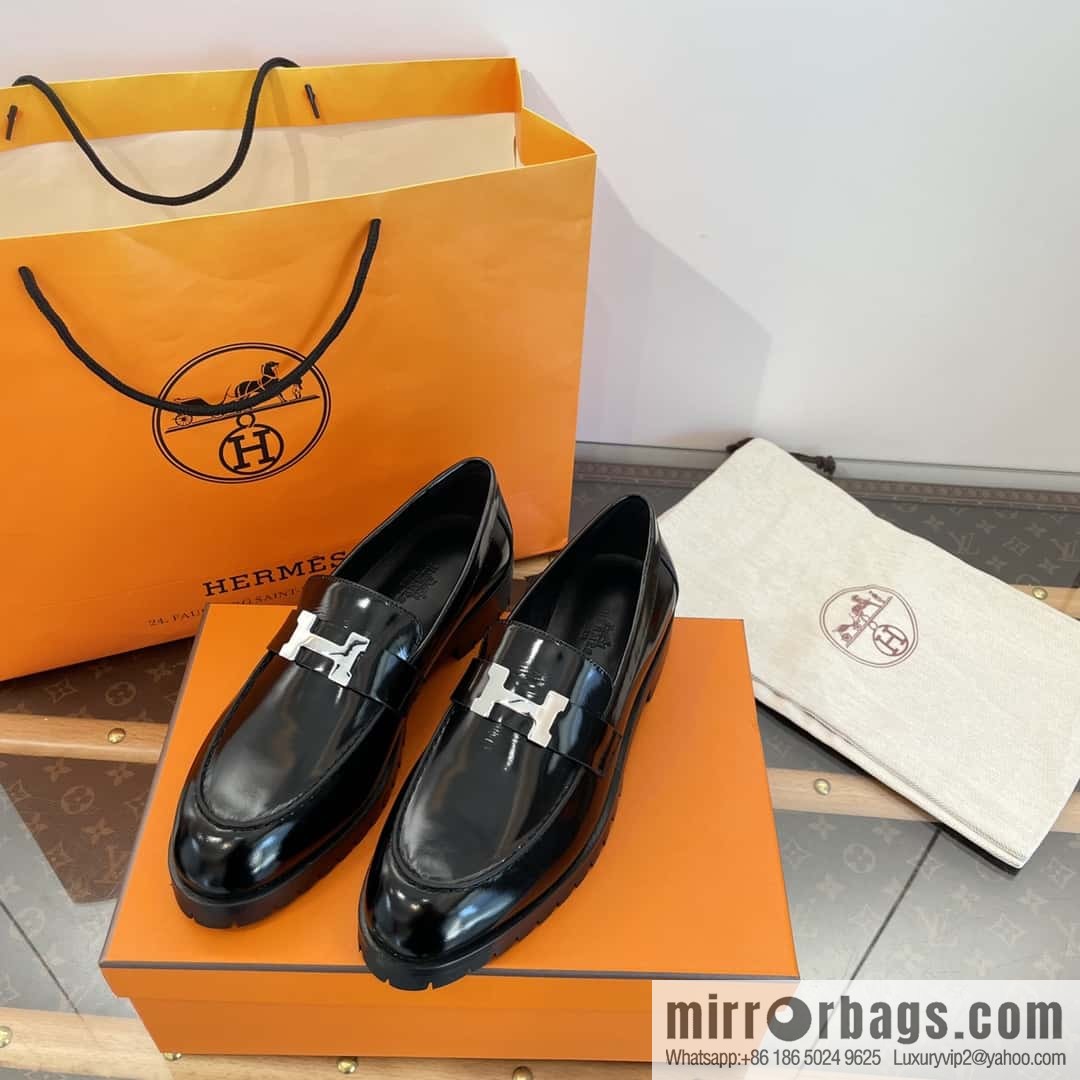 Hermès glossy platform loafers