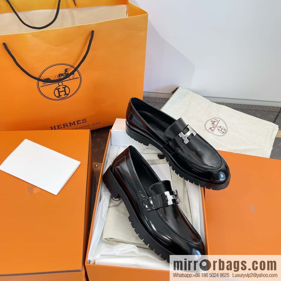 Hermès glossy platform loafers