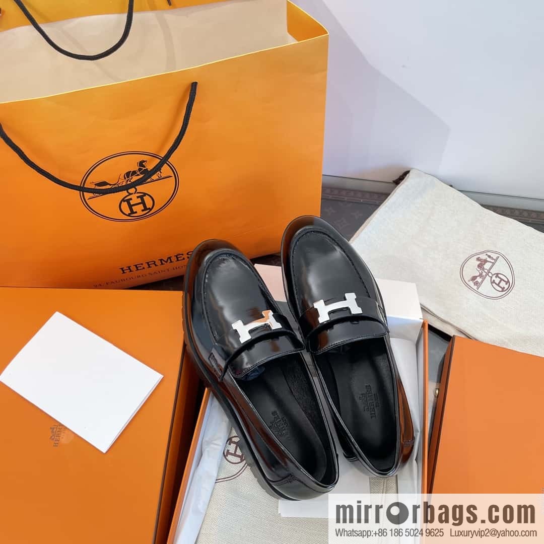 Hermès glossy platform loafers
