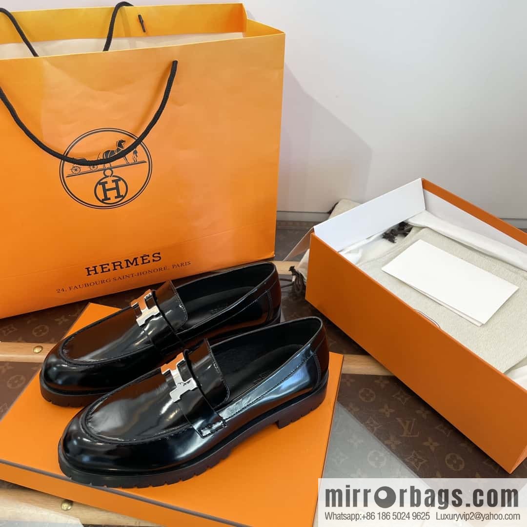 Hermès glossy platform loafers