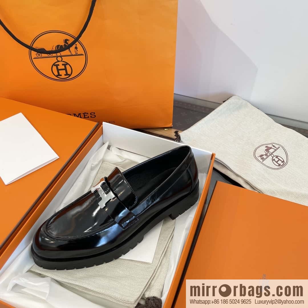 Hermès glossy platform loafers