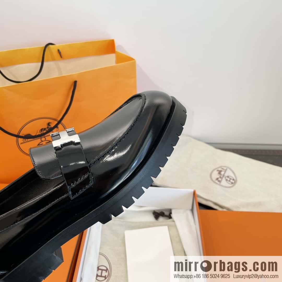 Hermès glossy platform loafers