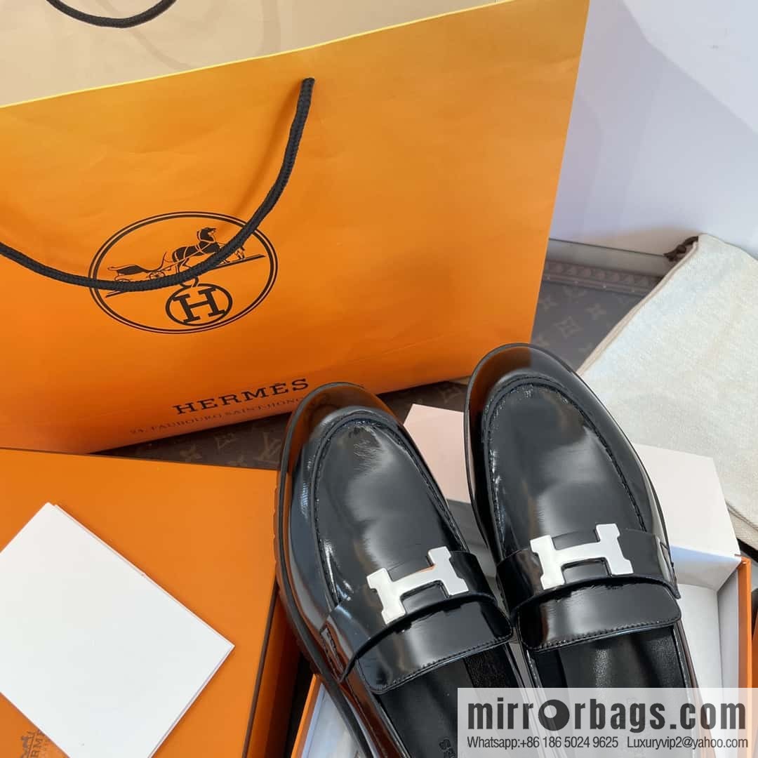 Hermès glossy platform loafers