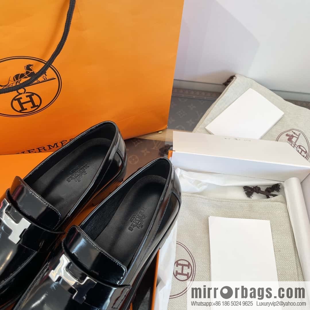 Hermès glossy platform loafers
