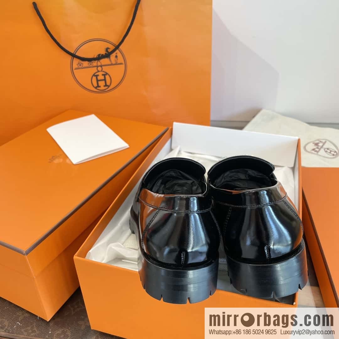 Hermès glossy platform loafers
