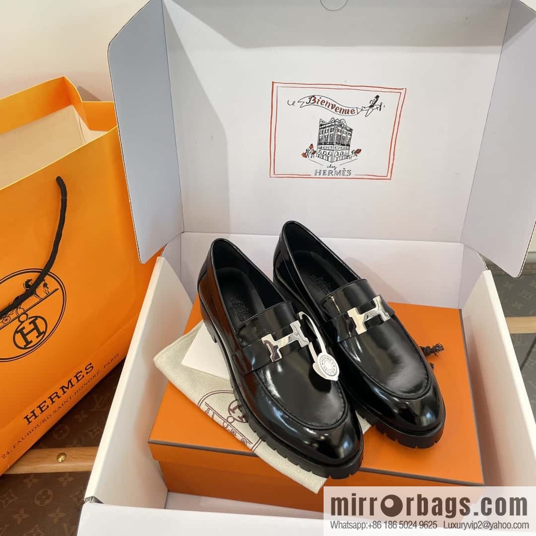 Hermès glossy platform loafers