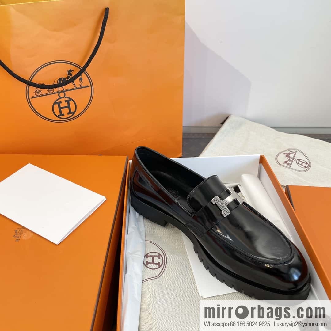 Hermès glossy platform loafers