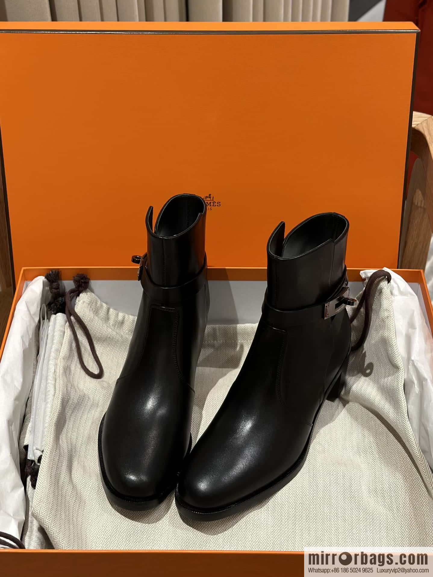 Hermès new autumn and winter kelly buckle high-heeled boots