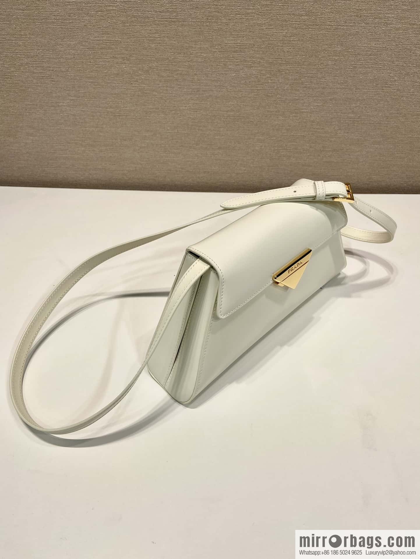 PRADA imported glossy calfskin shoulder bag 1BD343 white