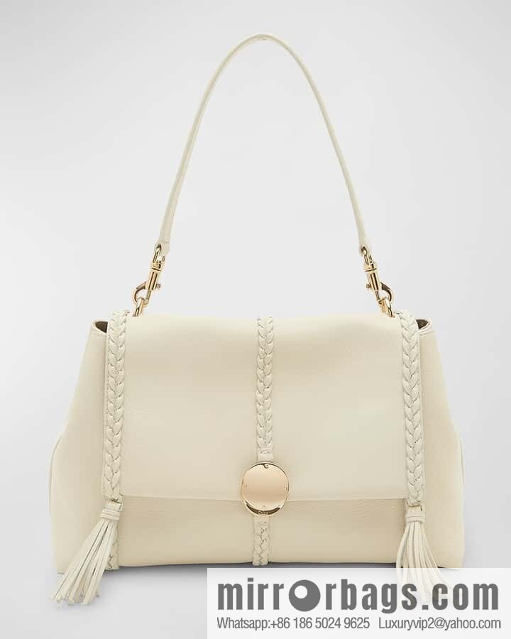 Chloe Penelope Gold Coin Bag, Large Dropped Leather, White 35cm