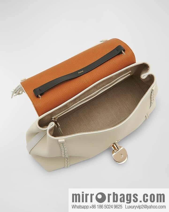 Chloe Penelope Gold Coin Bag, Large Dropped Leather, White 35cm