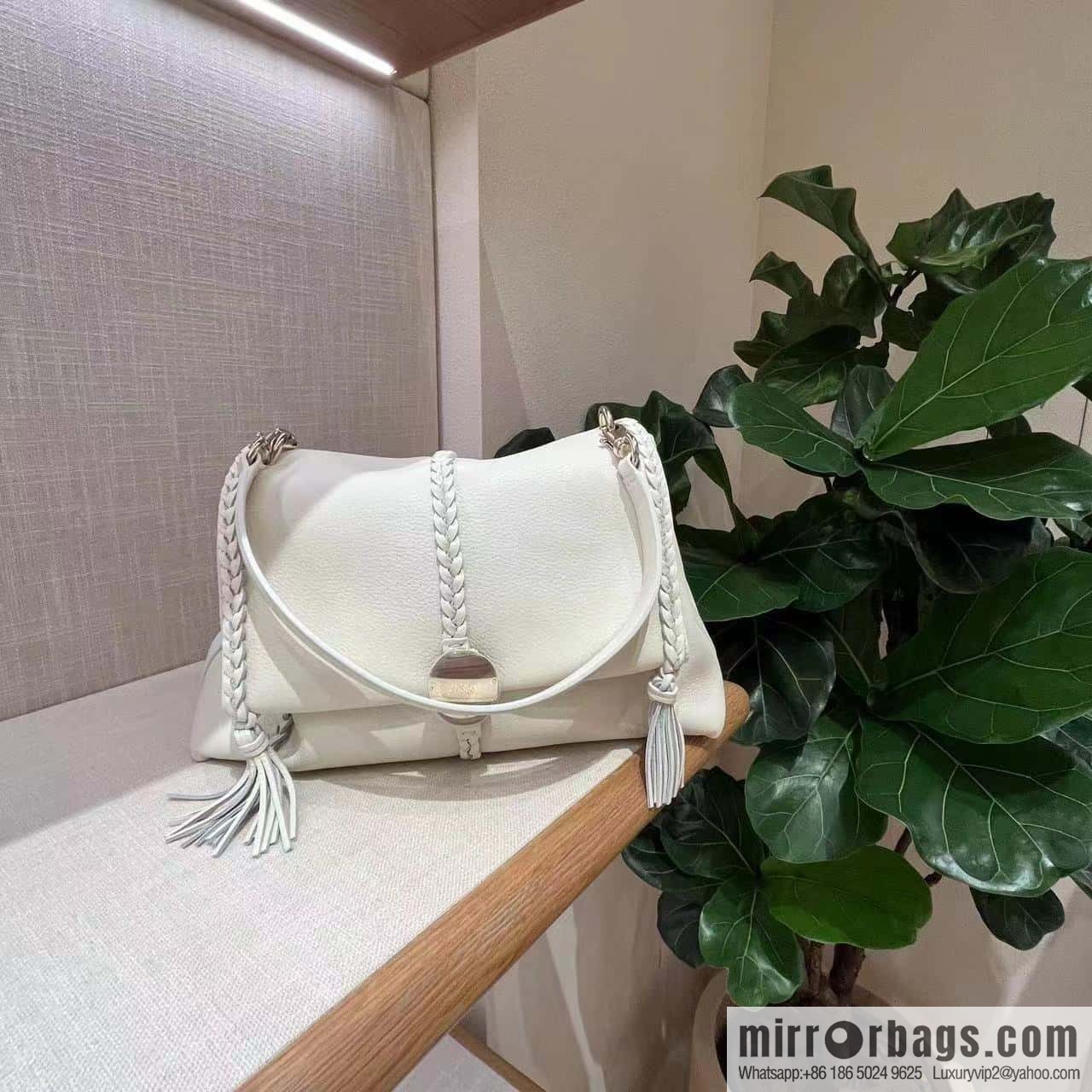 Chloe Penelope Gold Coin Bag, Large Dropped Leather, White 35cm