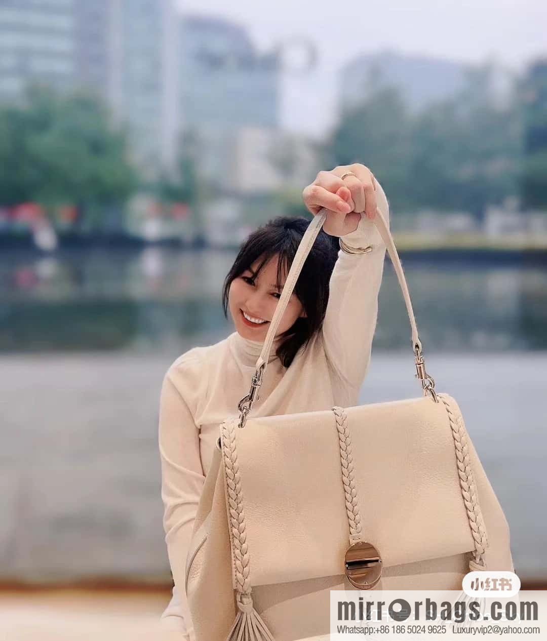Chloe Penelope Gold Coin Bag, Large Dropped Leather, White 35cm