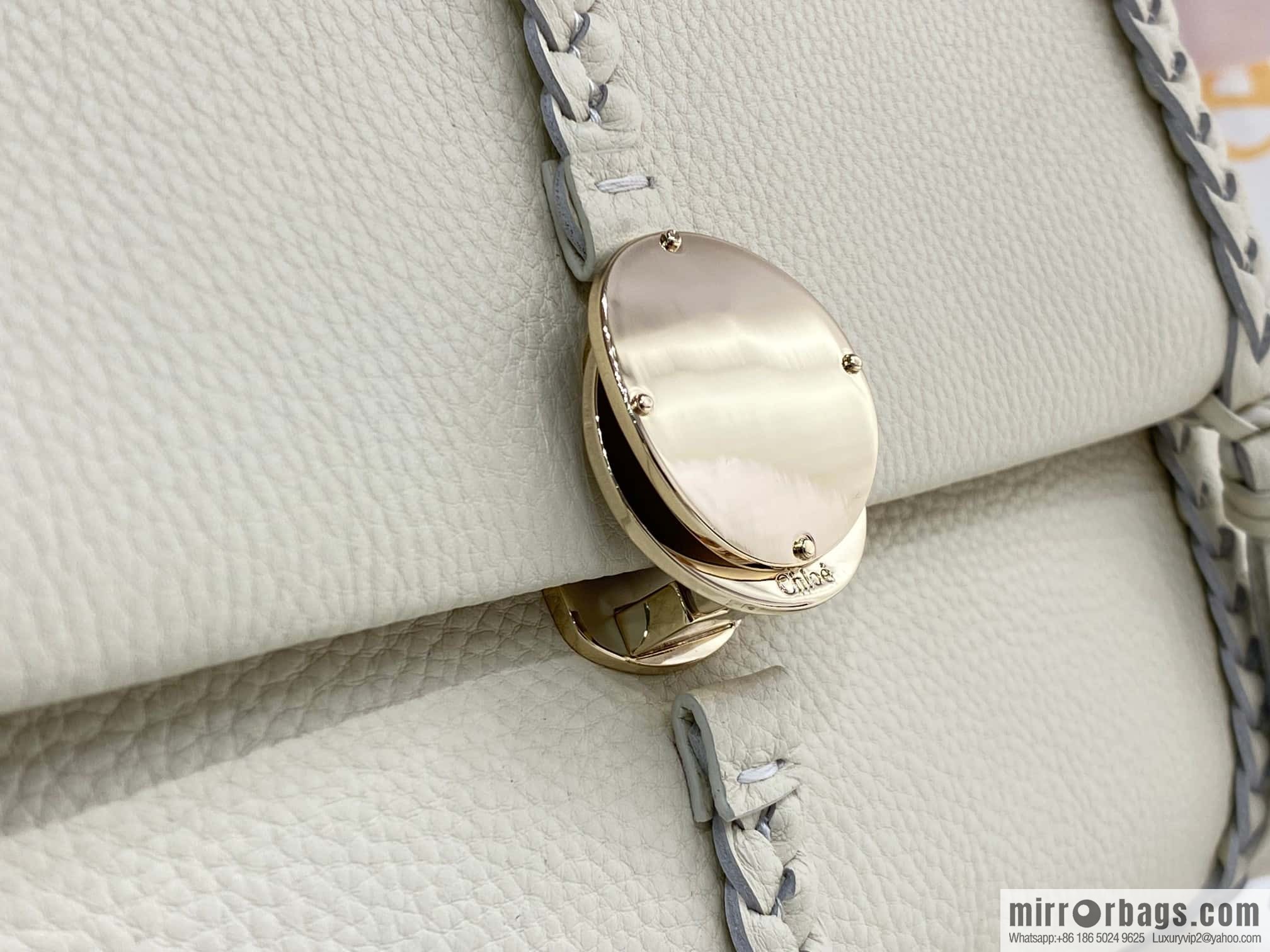 Chloe Penelope Gold Coin Bag, Large Dropped Leather, White 35cm